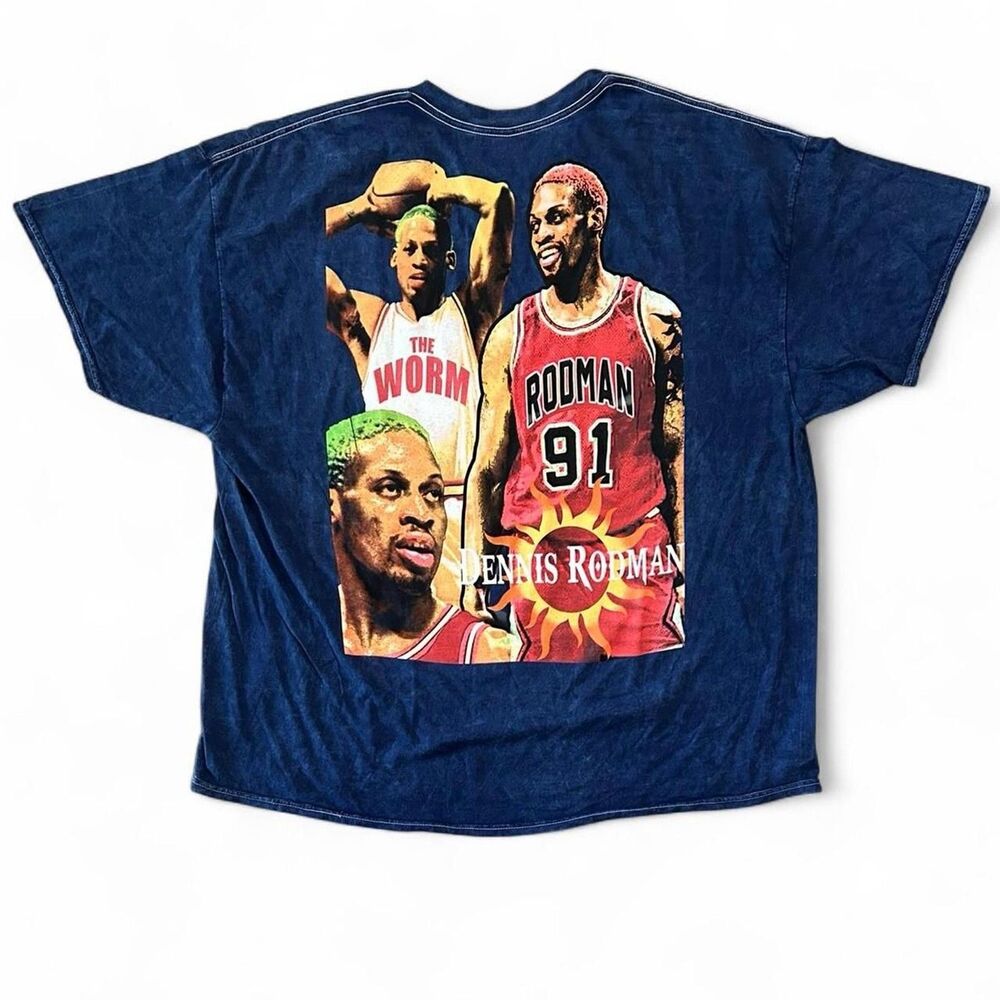 Dennis Rodman The Worm Vintage Retro Graphic Tee Blue Tie Dye Bootleg AOP XL